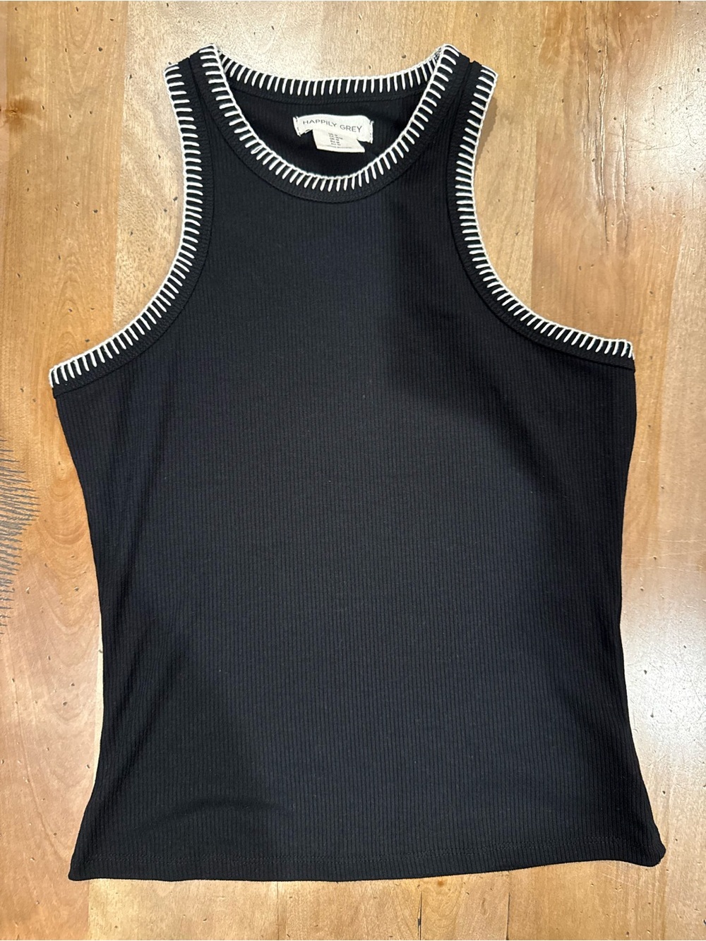 Black Ribbed Tank with White Contrast Trim